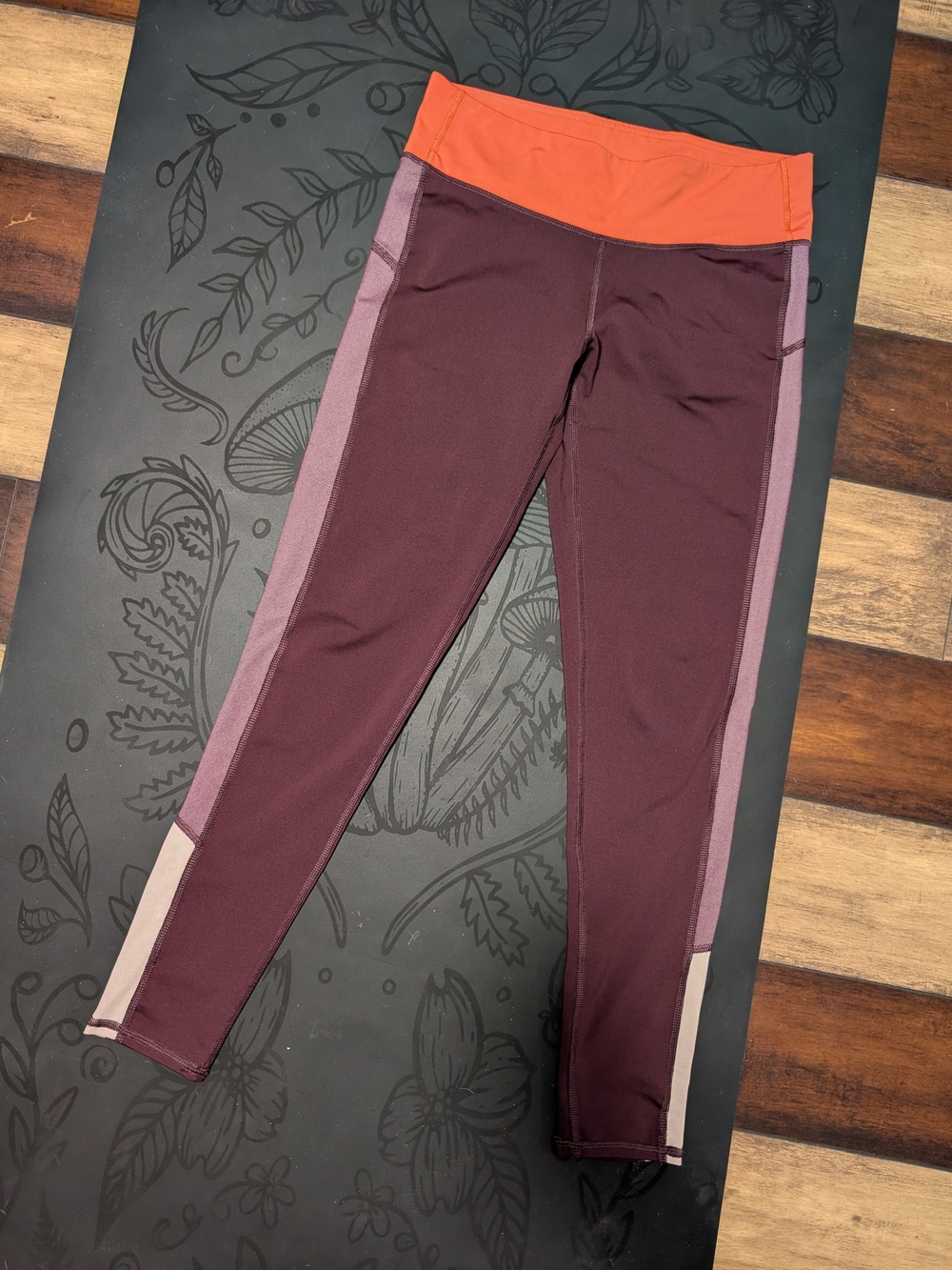 Aerie Burgundy Leggings with Orange Waistband